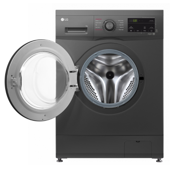LG F4J3TYG6J Front Load Washing Machine, 8KG - Black + Get Free Rack + Gama Laundry Detergent
